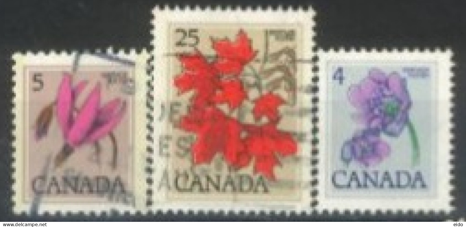 CANADA - 1977, FLOWERS & LEAF STAMPS SET OF 3, USED. - Usati