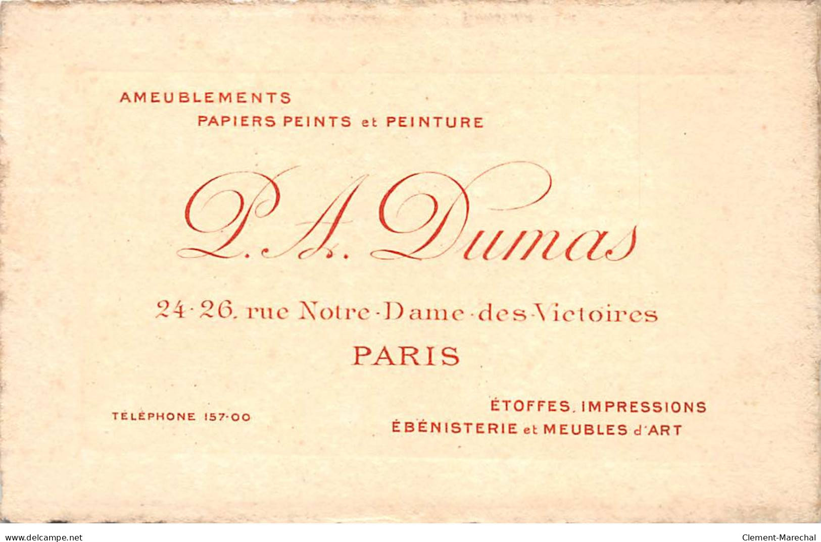 PARIS - Ameublements Papiers Peints Et Peinture " L. A. Dumas - Rue Notre Dame Des Victoires - Très Bon état - District 02