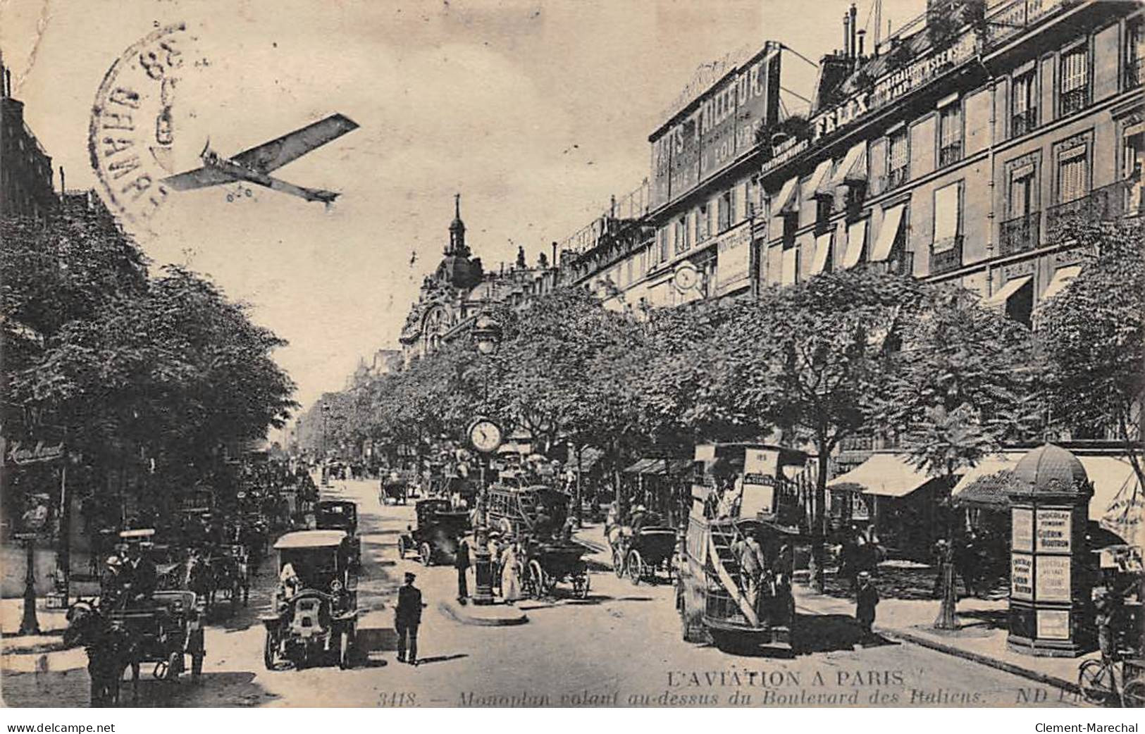 PARIS - L'Aviation à Paris - Monoplan Volant Au Dessus Du Boulevard Des Italiens - Très Bon état - Distrito: 02