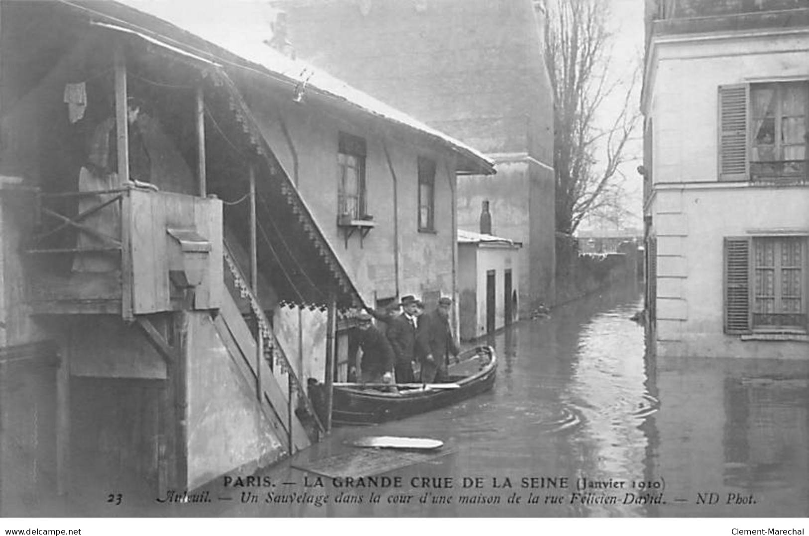 PARIS - La Grande Crue De La Seine 1910 - Un Sauvetage Dans La Cour D'une Maison De Rue Félicien David - Très Bon état - Paris (16)