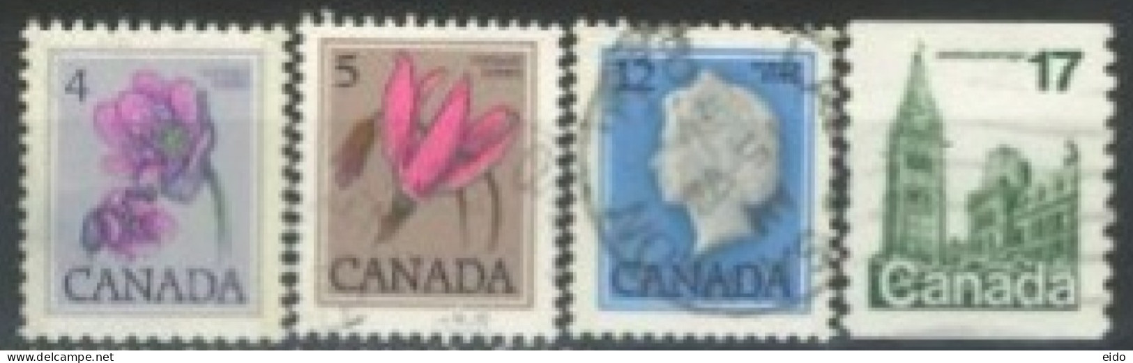 CANADA - 1977, QUEEN ELIZABETH II, FLOWERS & HOUSE OF PARLIAMENTSTAMPS SET OF 4, USED. - Gebraucht