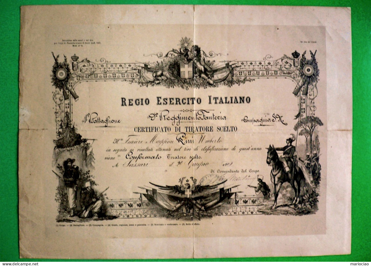 D-IT Regno D'Italia 1898 Tiratore Scelto. Splendidio Scenario Con Bersagliere Fante E Cavalleggiere - Documenti Storici