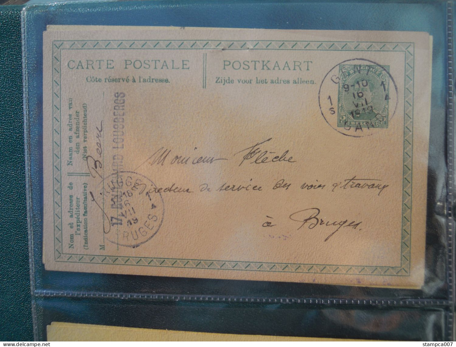 1919 Gent Gand Vers Brugge Bruges ( Class : Gr Ringfarde ) - Cartes Postales 1909-1934
