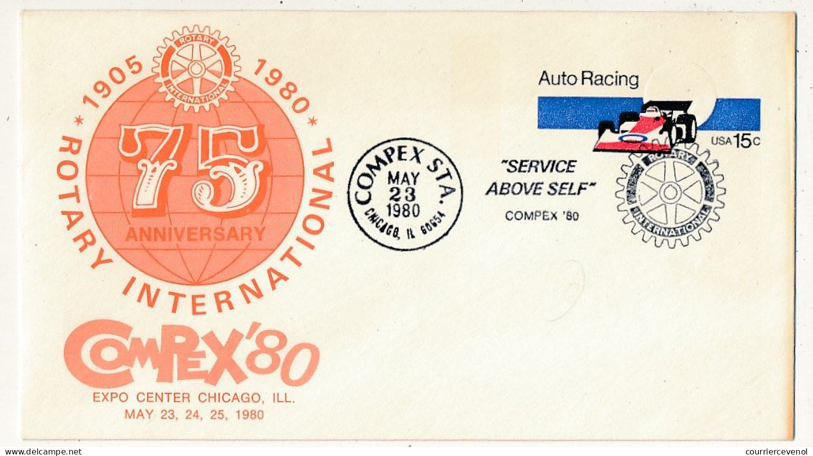 Etats Unis => Enveloppe FDC (Entier Postal) => Auto Racing - Compex STA Chicago - ROTARY INTERNATIONAL Mai 1980 - 1971-1980