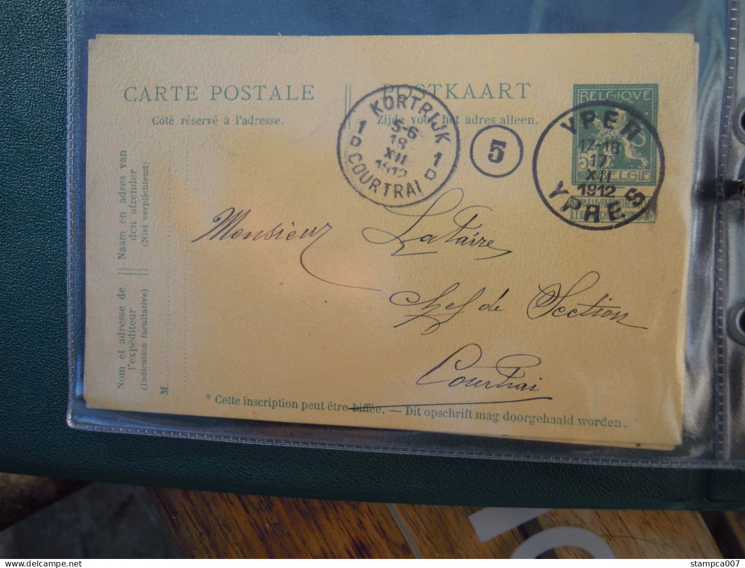 1912 Yper Ypres Vers Kortrijk ( Class : Gr Ringfarde ) - Cartes Postales 1909-1934