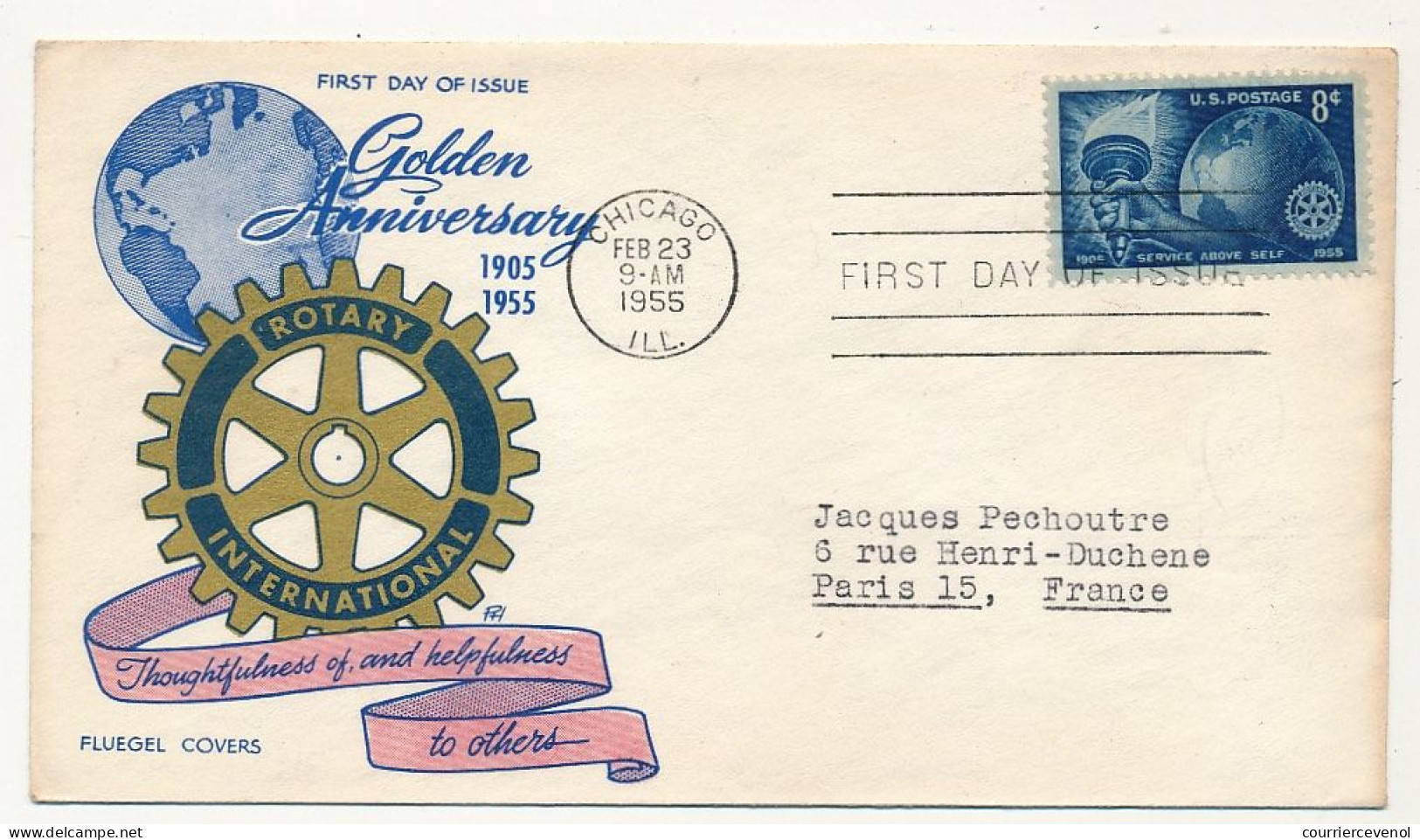 Etats Unis => Enveloppe FDC =>  ROTARY INTERNATIONAL  Golden Anniversary - Chicago - 23 Fev 1955 - 1951-1960