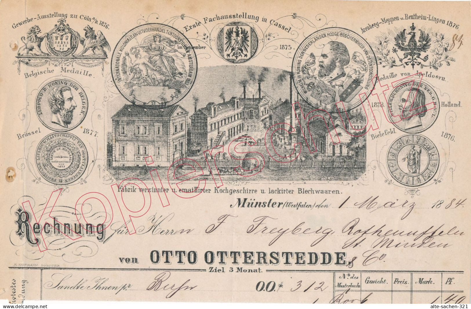 1884 Rechnung Kochgeschirre- Und Blechwaaren-Fabrik Otto Otterstedde Münster - Historical Documents