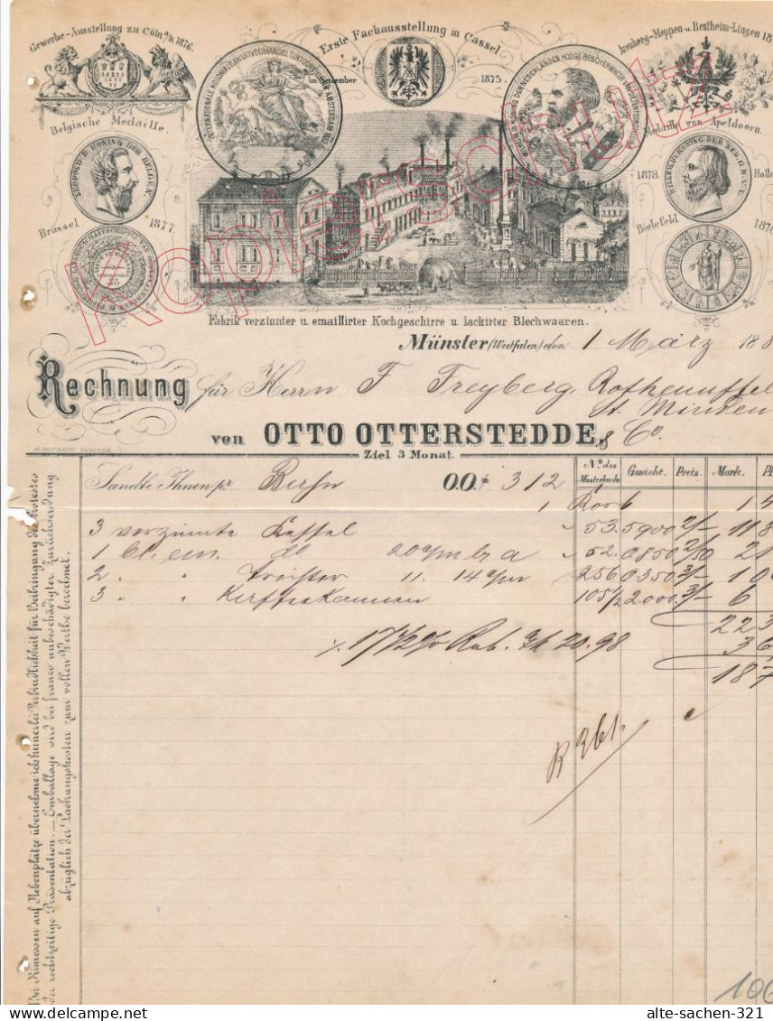 1884 Rechnung Kochgeschirre- Und Blechwaaren-Fabrik Otto Otterstedde Münster - Historical Documents