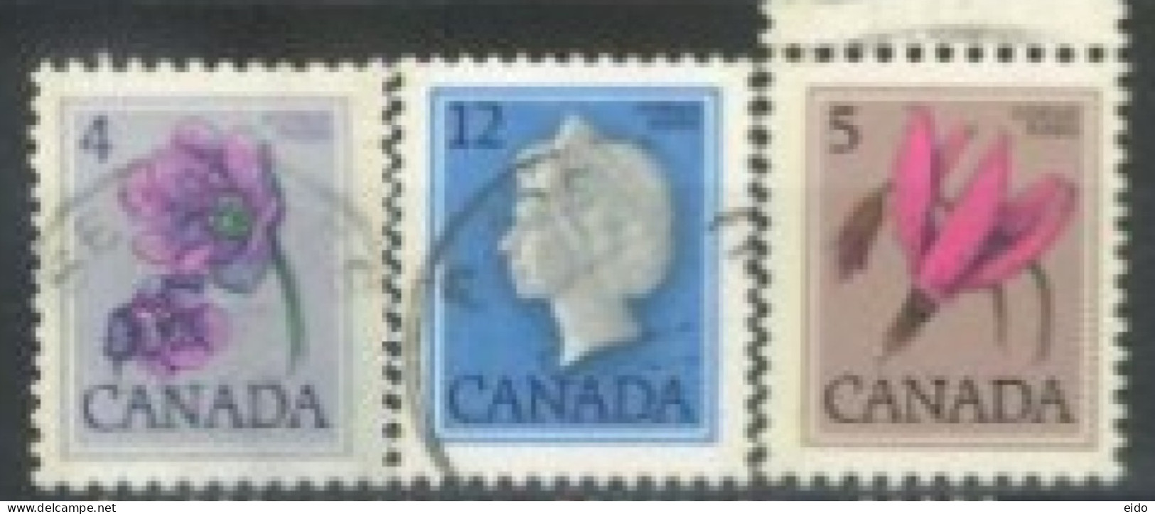 CANADA - 1977, QUEEN ELIZABETH II, & FLOWERS STAMPS SET OF 3, USED. - Used Stamps