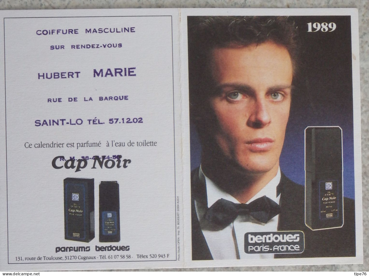 Petit Calendrier De Poche Parfumé 1989 Coiffeur Coiffure  Berdoues Cap Noir  Saint St Lô Manche - Kleinformat : 1981-90