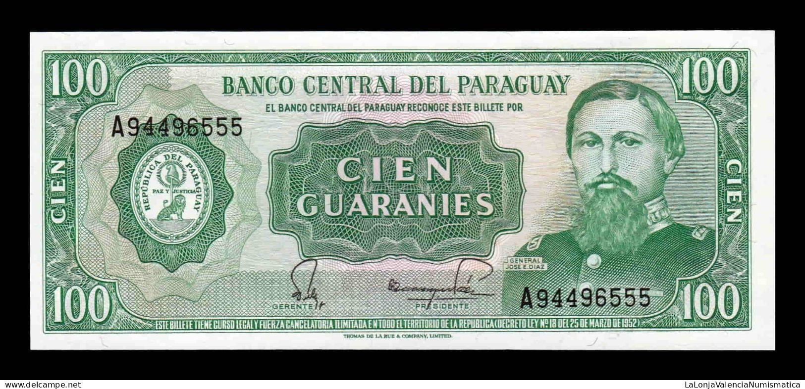 Paraguay 100 Guaraníes L.1952 (1982) Pick 205 Firma 4 Sc Unc - Paraguay