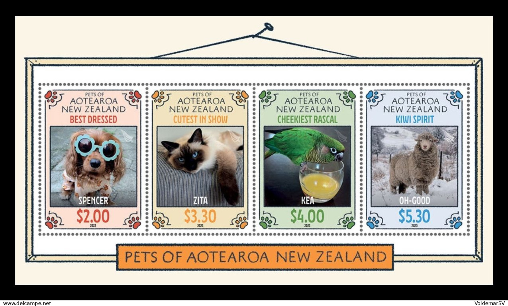 New Zealand 2023 Mih. 4033/36 (Bl.525) Fauna. Pets. Dog. Cat. Parrot. Sheep MNH ** - Neufs