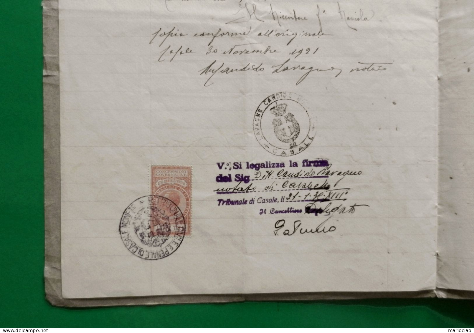 D-IT Regno D'Italia CASALE MONFERRATO TO 1921 COSTITUZIONE DI DOTE + Marca - Historical Documents