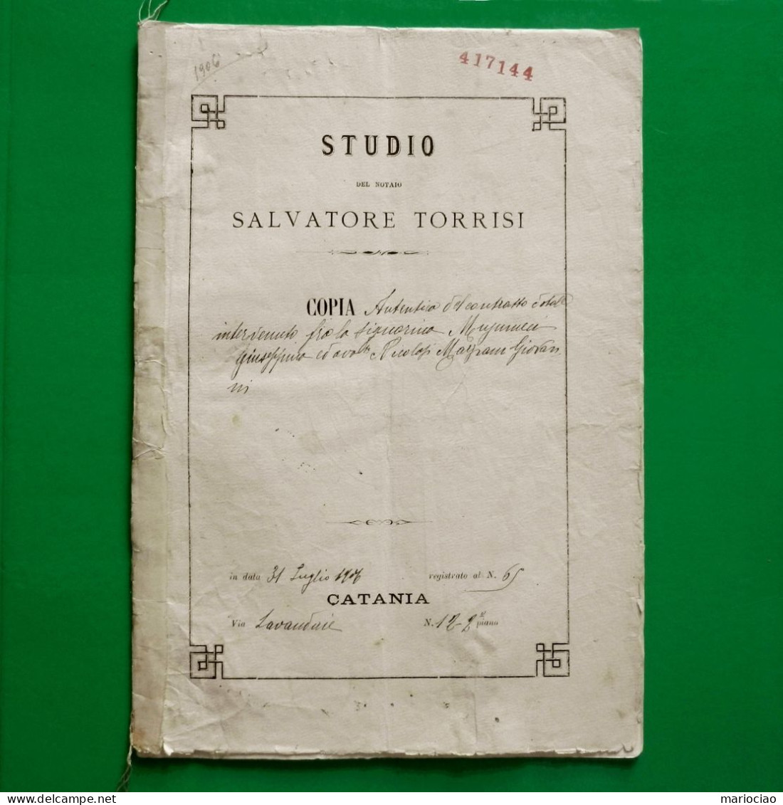 D-IT Regno D'Italia CATANIA 1906 CONTRATTO DOTALE Con 1 Marca Fiscale - Documentos Históricos