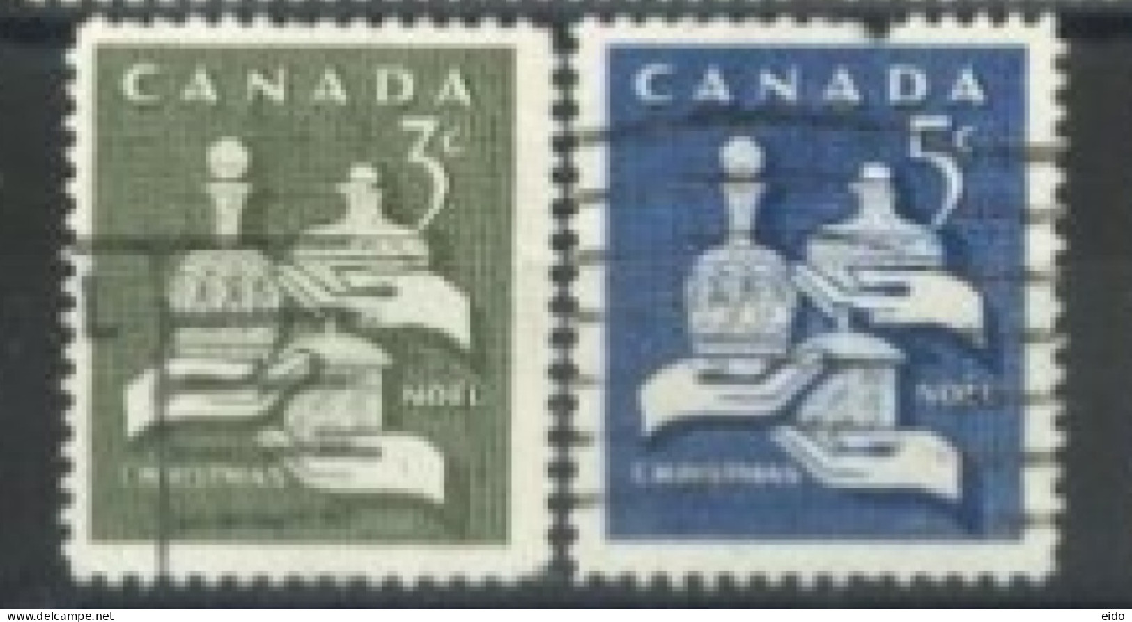 CANADA - 1955, CHRISTMAS STAMPS COMPLETE SET OF 2, USED. - Usati