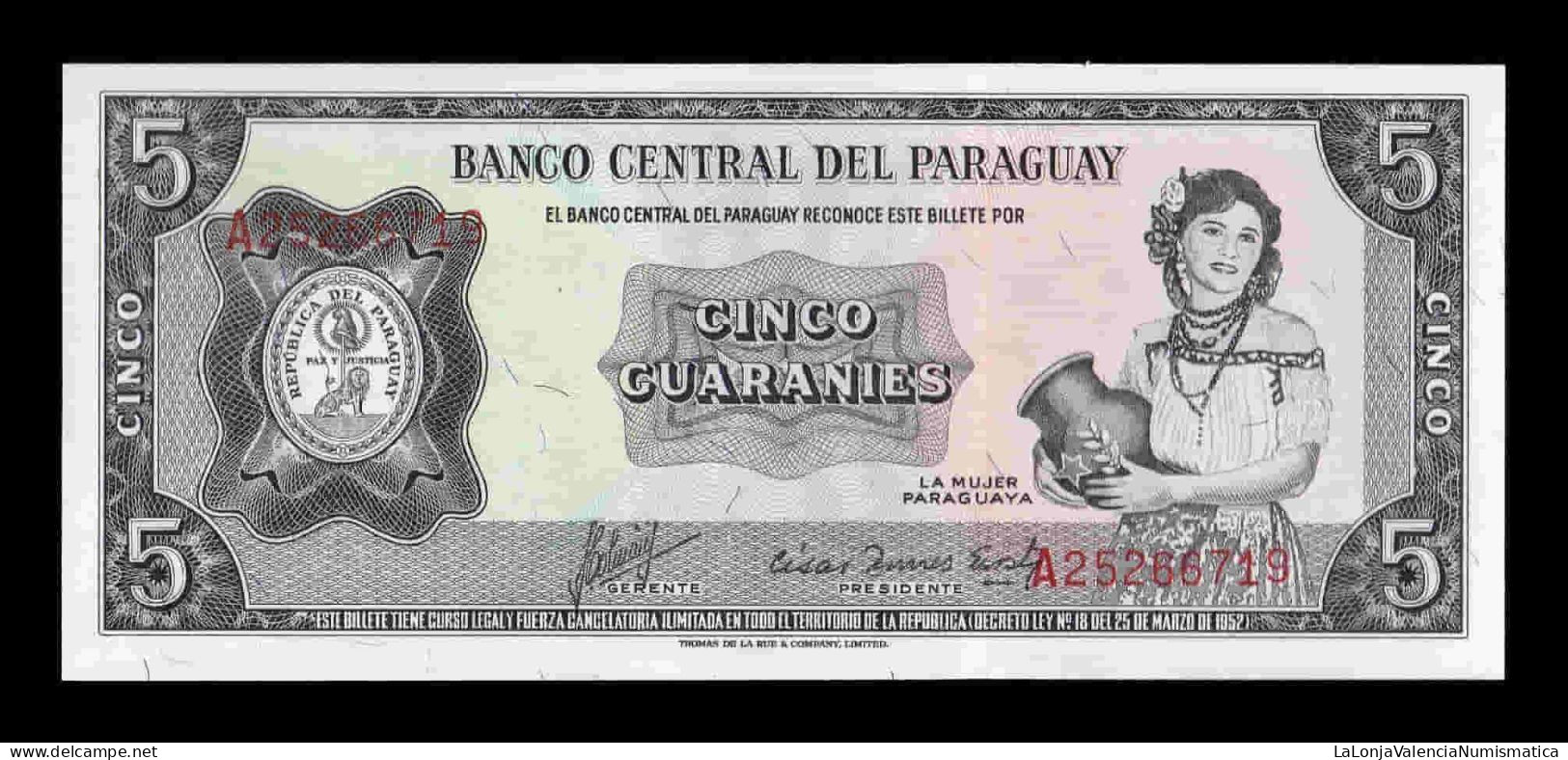 Paraguay 5 Guaraníes L. 1952 (1963) Pick 195b Sc Unc - Paraguay