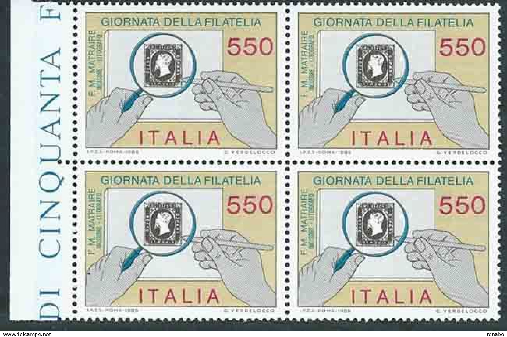 Italia 1986; Giornata Della Filatelia. Quartina Di Bordo. - 1981-90: Nieuw/plakker