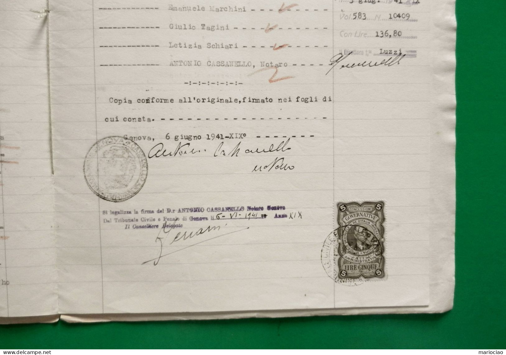 D-IT Regno D'Italia GENOVA 1941 COSTITUZIONE DI DOTE Con 1 Marca Fiscale - Documentos Históricos