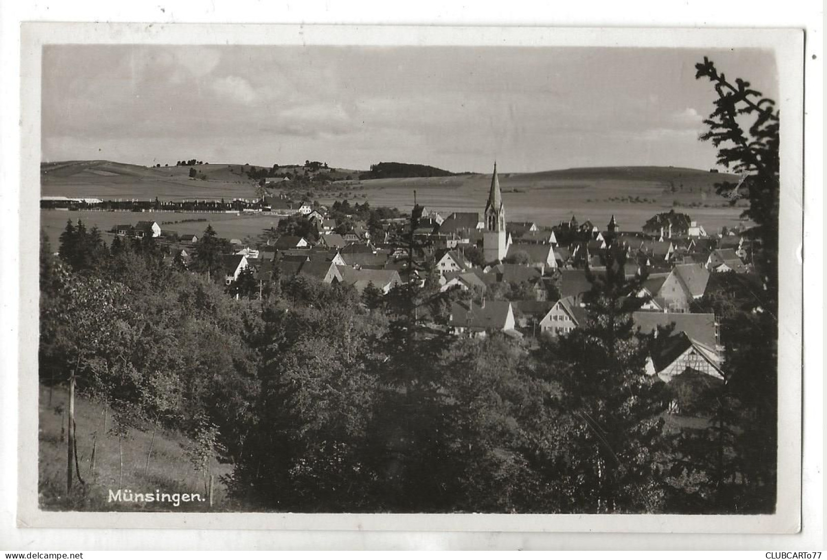 Müensingen (Allemagne, Bade-Wurtemberg) : Vue Aérienne Générale Sur Le Quartier De L'église En 1954 PF. - Münsingen