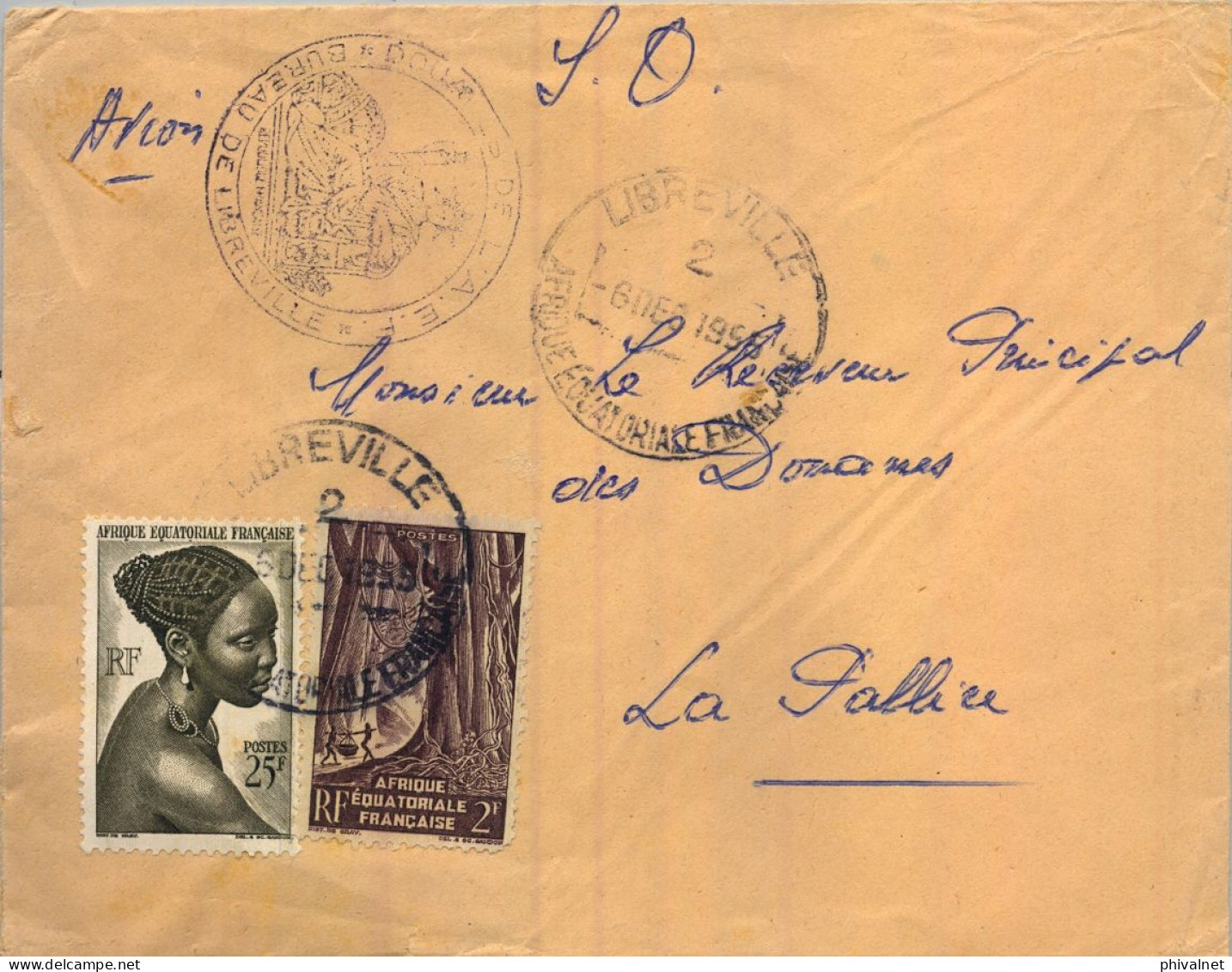 1955 AFRIQUE EQUATORIALE FRANÇAISE , BUREAU DE LIBREVILLE , SOBRE CIRCULADO - Storia Postale