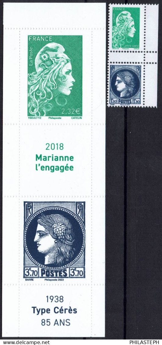 2023 - 2 Paires De Carnet - Marianne L'Engagée / Cérès 2.32€ / 3.70€ GF (avec Couverture) Et  TVP LV / 1,80 € PF Neuf ** - Unused Stamps