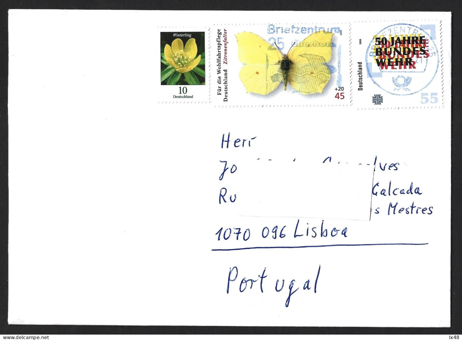 Brief Mit Zitronenfalter-Schmetterlingsstempeln. 50 Jahre Bundeswehr. Briefzentrum. Letter With Zitronenfalter Butterfly - Farfalle