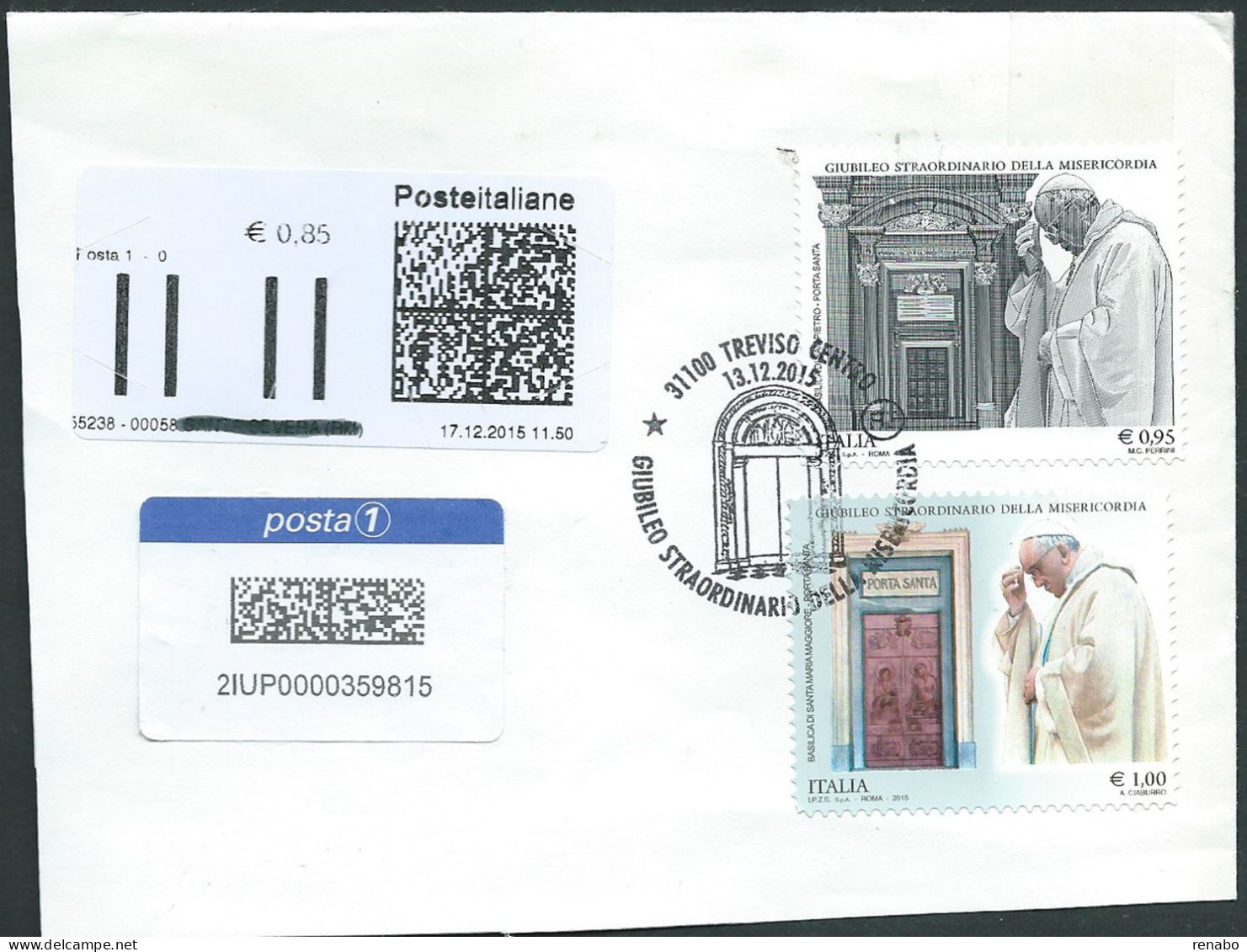 Italia 2015;Giubileo Da € 0,95 + € 1,00 + Incremento Con Annullo Speciale: Apertura Della Porta Del Duomo Di Treviso - 2011-20: Marcophilie