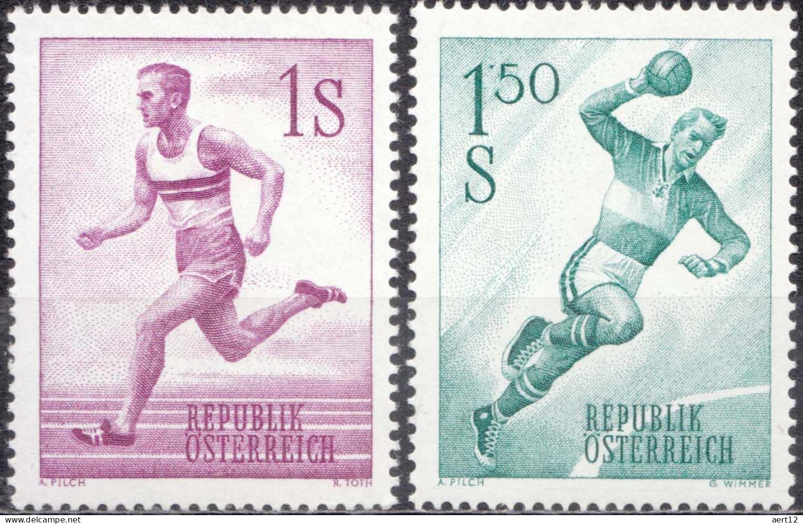 1959, Austria, Athletics, Handball, Running, Sports, MNH(**), Mi: 1069-1070 - Unused Stamps