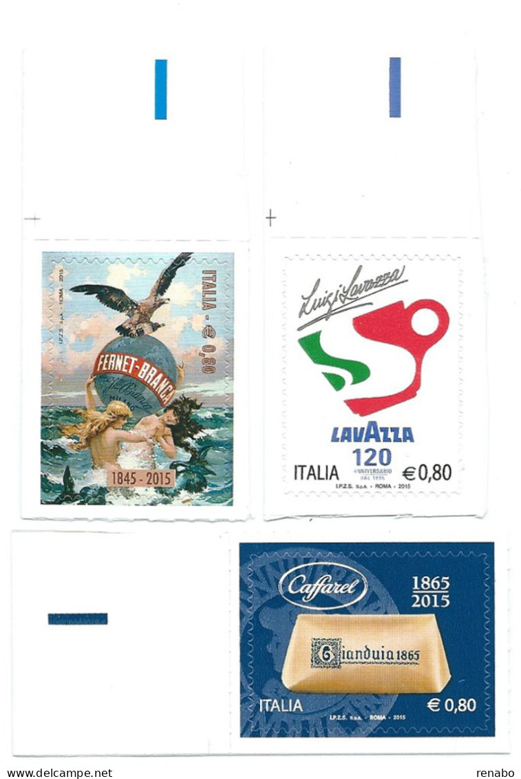 Italia 2015 ; Lavazza + Fernet Branca + Caffarel : Eccellenze Del Sistema Produttivo. 3 Angoli; Serie Completa - 2011-20: Mint/hinged