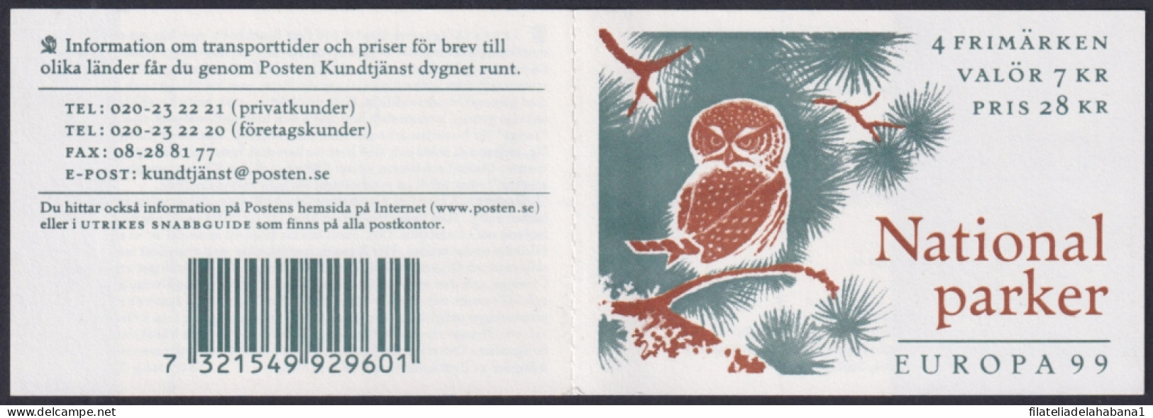 F-EX50199 SWEDEN SVERIGE MNH 1999 EUROPA CEPT BOOKLET WILDLIFE BIRD AVES.  - Owls
