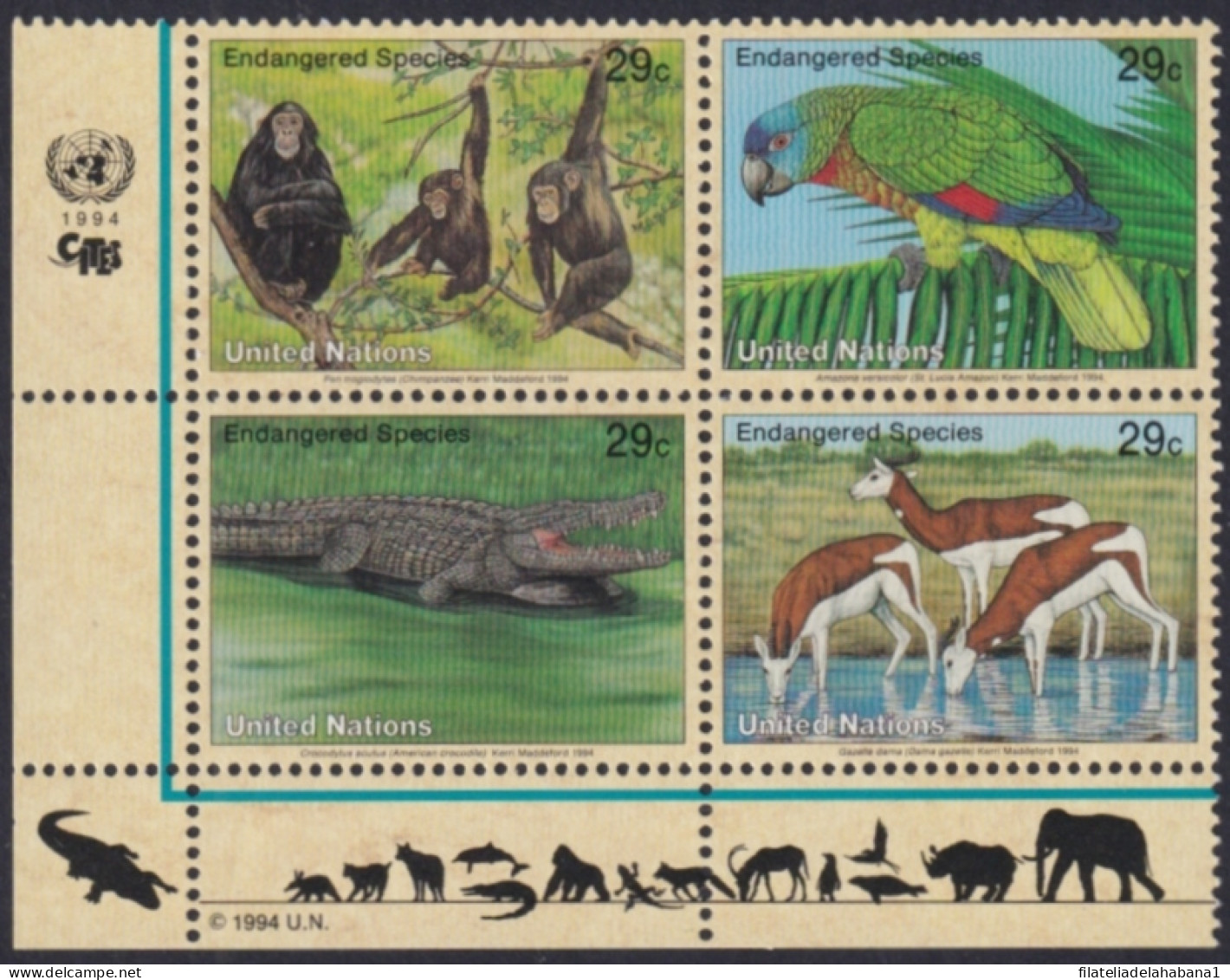 F-EX50181 UNITED NATIONS WIEN MNH 1994 ENDANGERED BIRD PARROT MONKEY COCODRILE.  - Other & Unclassified