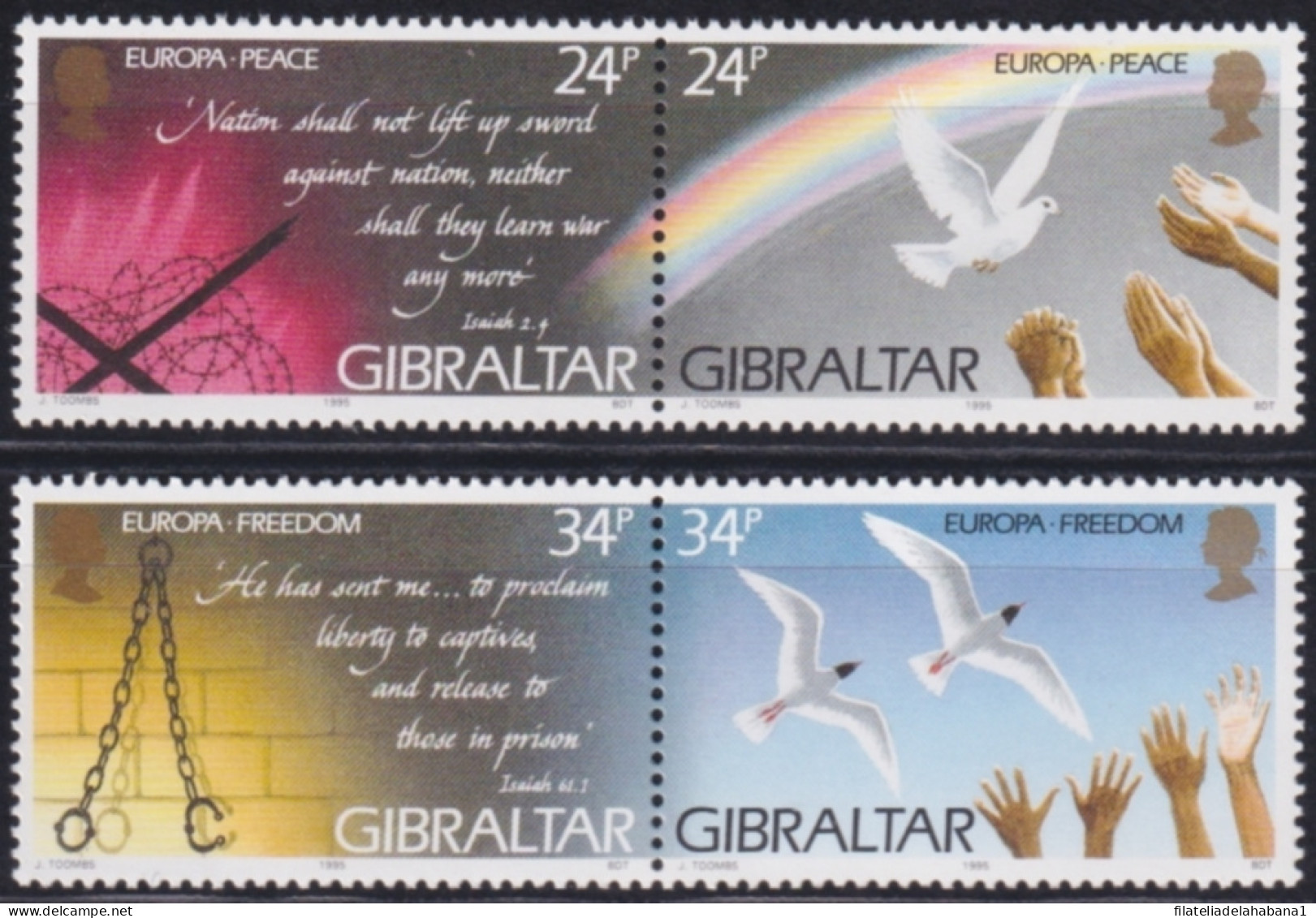 F-EX50148 GIBRALTAR MNH 1995 EUROPA CEPT PEACE PIGEON BIRD AVES.  - Duiven En Duifachtigen