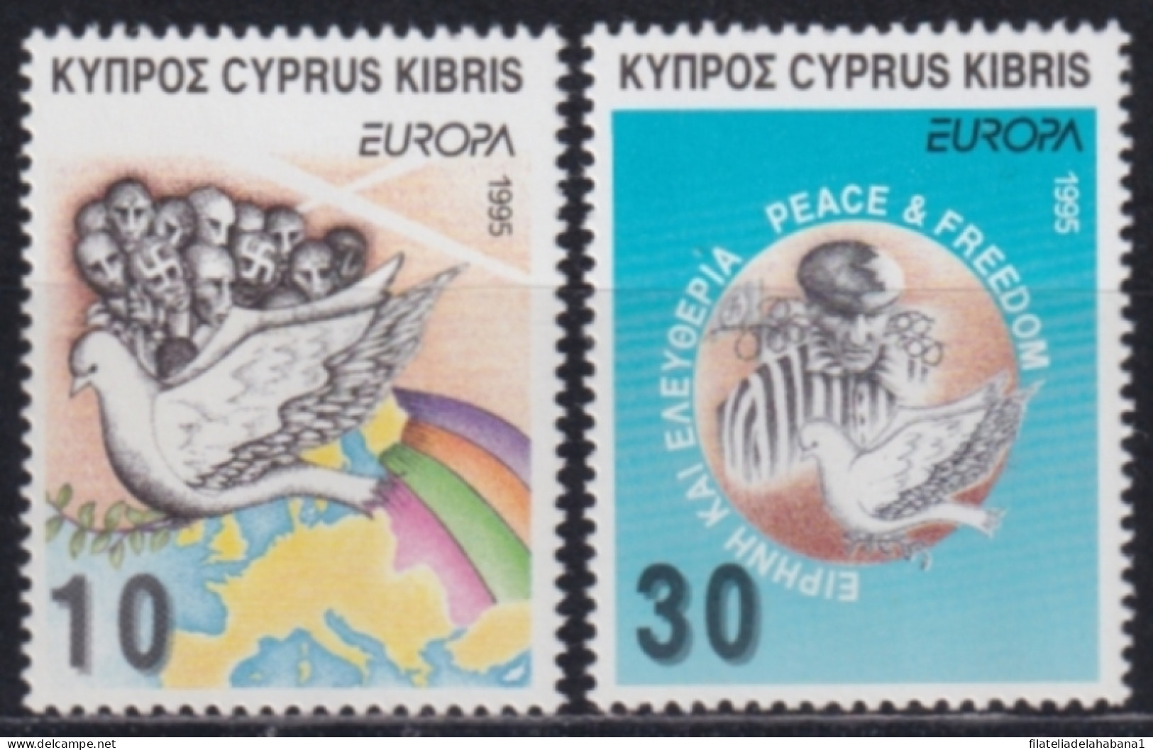 F-EX50138 CYPRUS KIBRIS MNH 1995 EUROPA CEPT PEACE PIGEON BIRD AVES HOLOCAUST.  - Tauben & Flughühner