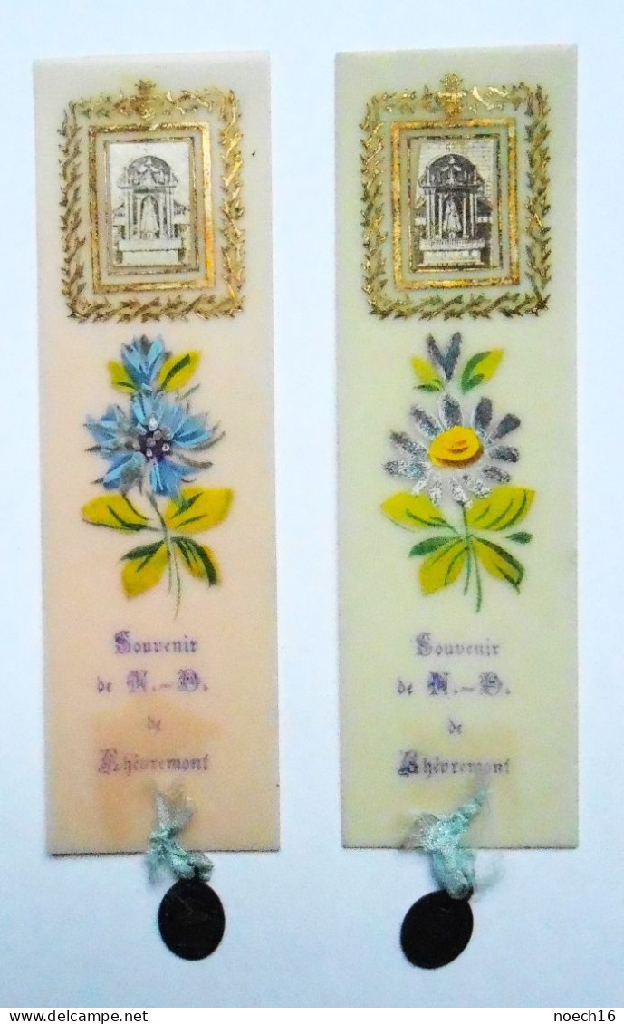 2 Images Avec Médaille. Souvenir De Notre-Dame De Chèvremont (Chaudfontaine) En Celluloïd. Signets, Marque-pages. - Santini