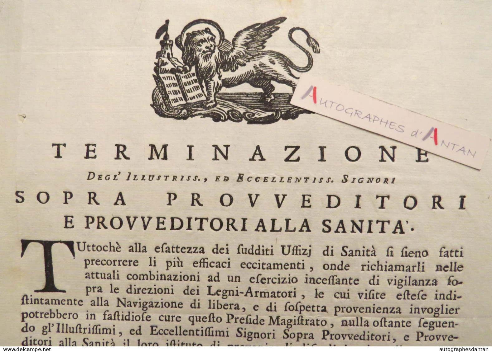 ● VENEZIA 1788 Navigation Armateurs Santé - Venise Italia Petite Affiche XVIIIè - Vieux Papier Historique - Italie Italy - Historische Dokumente
