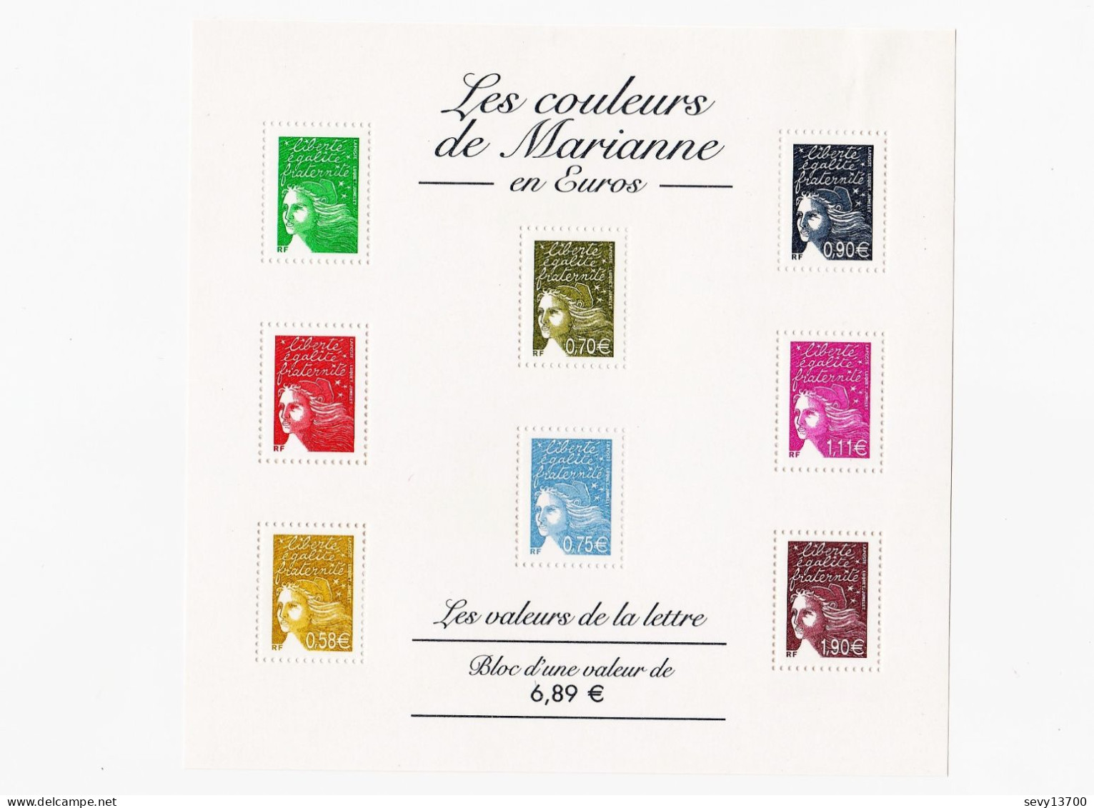 France Année 2004 Bloc Feuillet Yvert Tellier N° BF 67 Les Couleurs De Marianne En Euros - Les Valeurs De La Lettre - Mint/Hinged