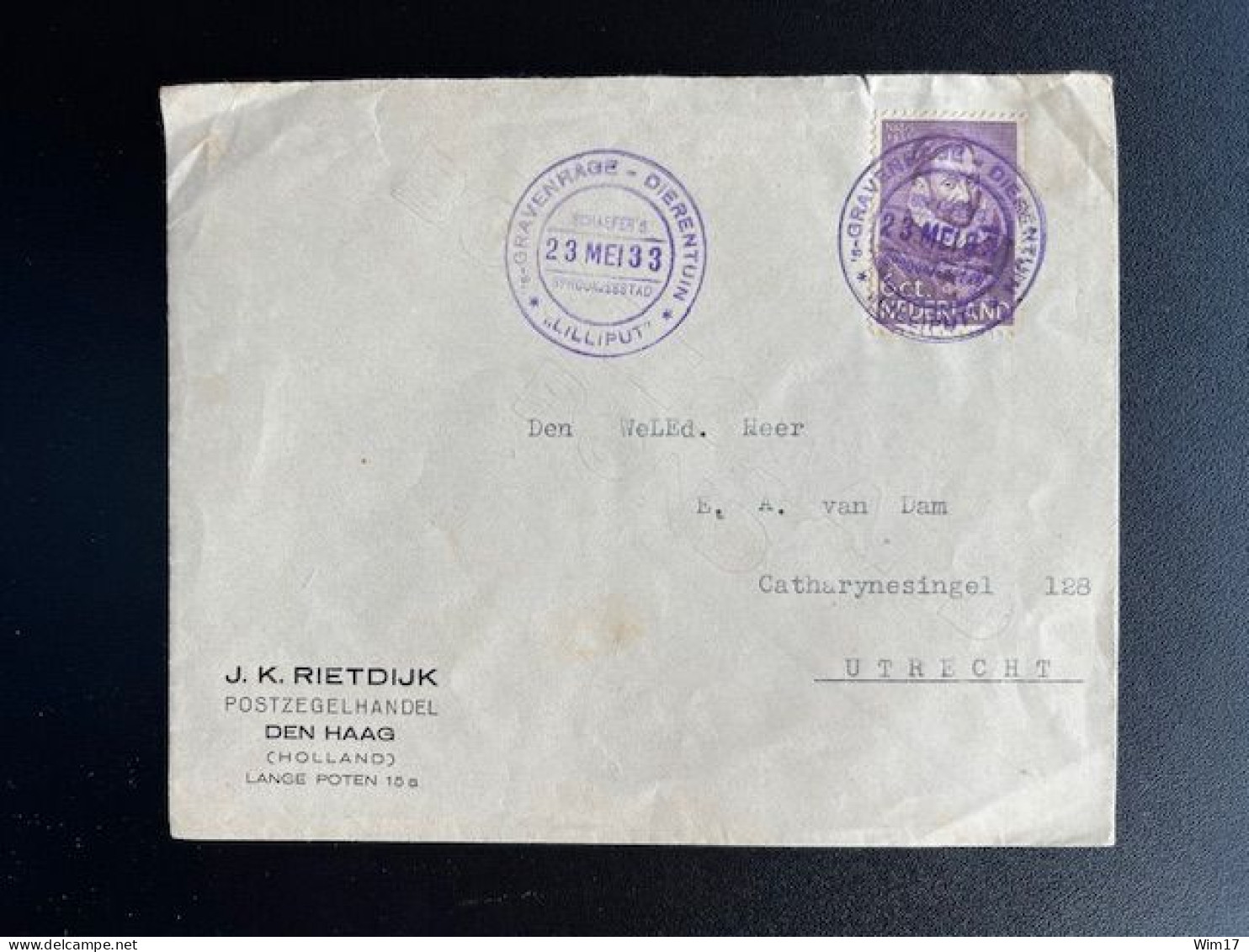 NETHERLANDS 1933 LETTER 'S GRAVENHAGE TO UTRECHT 23-03-1933 NEDERLAND - Briefe U. Dokumente
