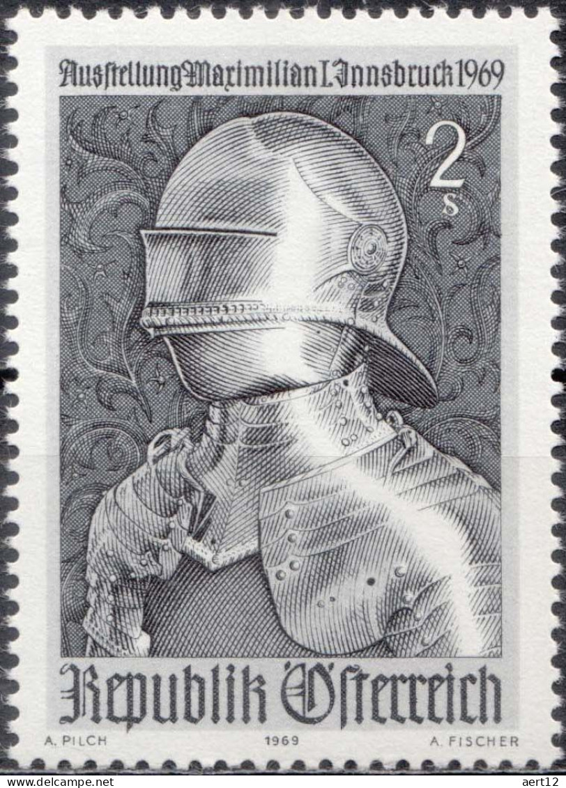 1969, Austria, Exhibition Maximilian I, Innsbruck, Armors, Expositions, Gothic, Heads Of State, MNH(**), Mi: 1302 - Nuovi