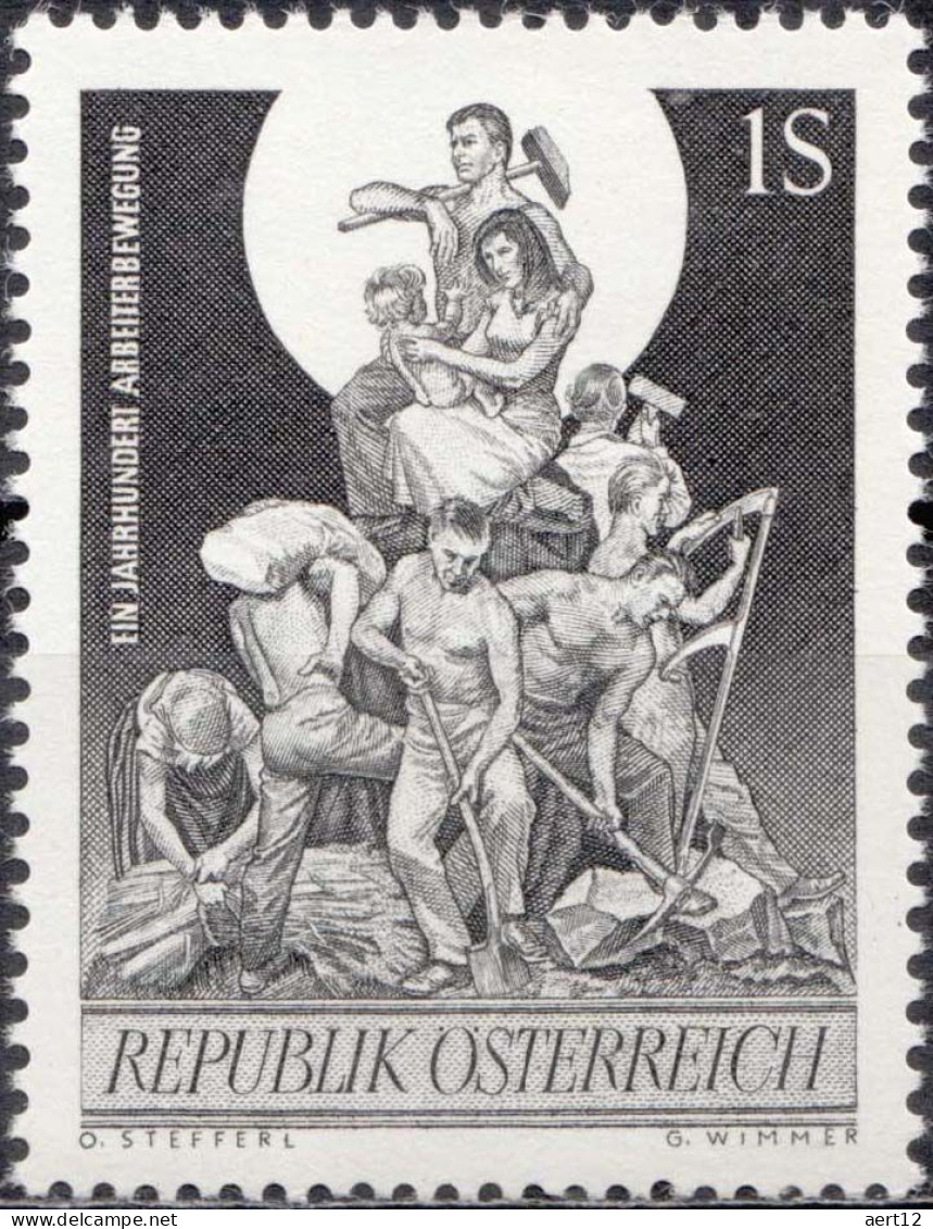 1964, Austria, Labour Movement, Labour Organisations, Professions, Sun, Tools, MNH(**), Mi: 1172 - Unused Stamps