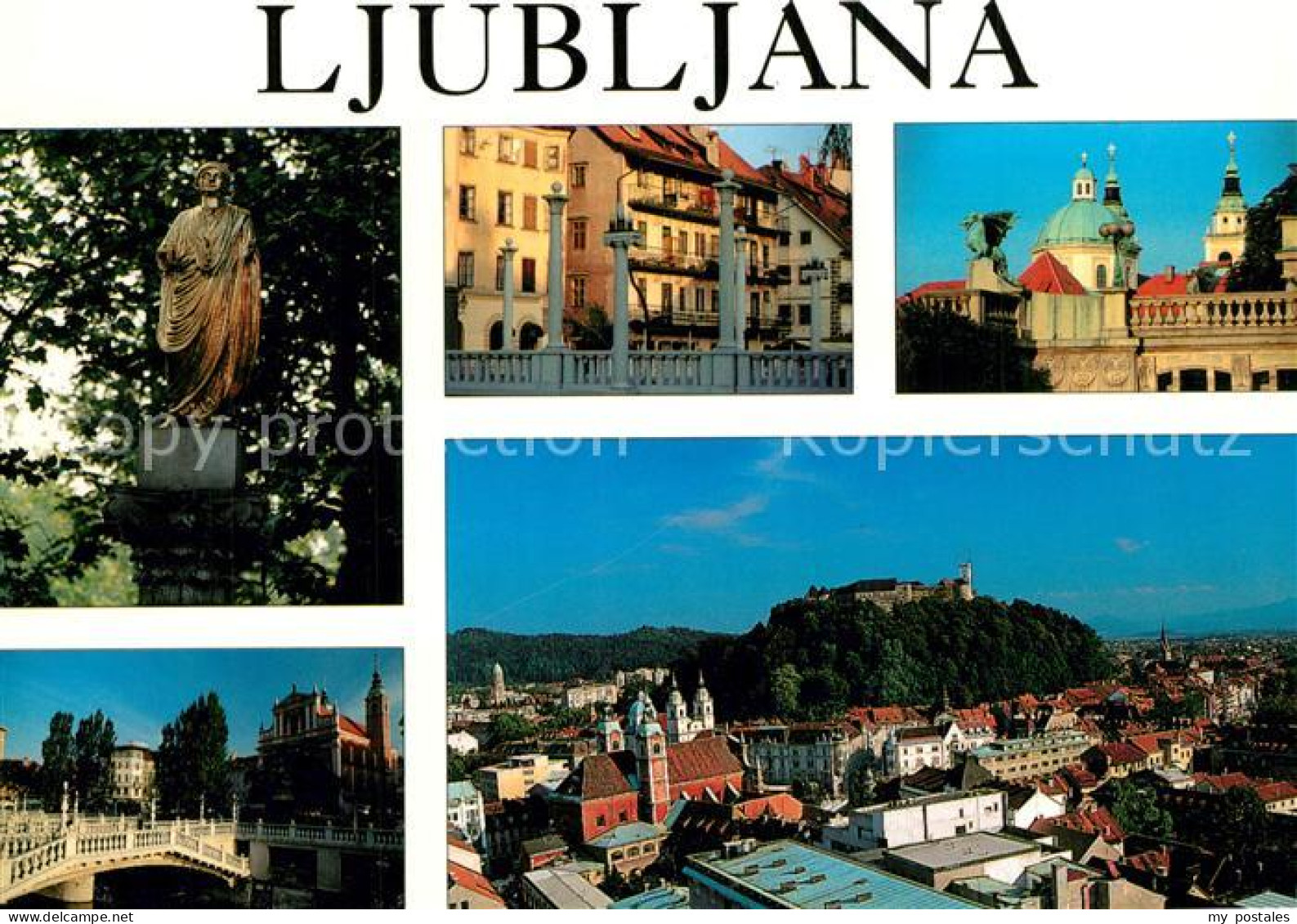 73600606 Ljubljana Laibach Statue Denkmal Innenstadt Bruecke Stadtpanorama Schlo - Slovenië