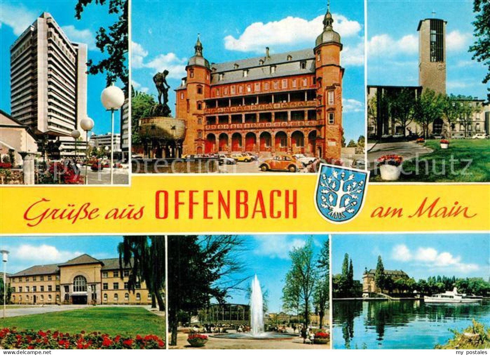 73600567 Offenbach Main Teilansichten Hochhaus Kirche Fontaene Schloss Brunnen P - Offenbach