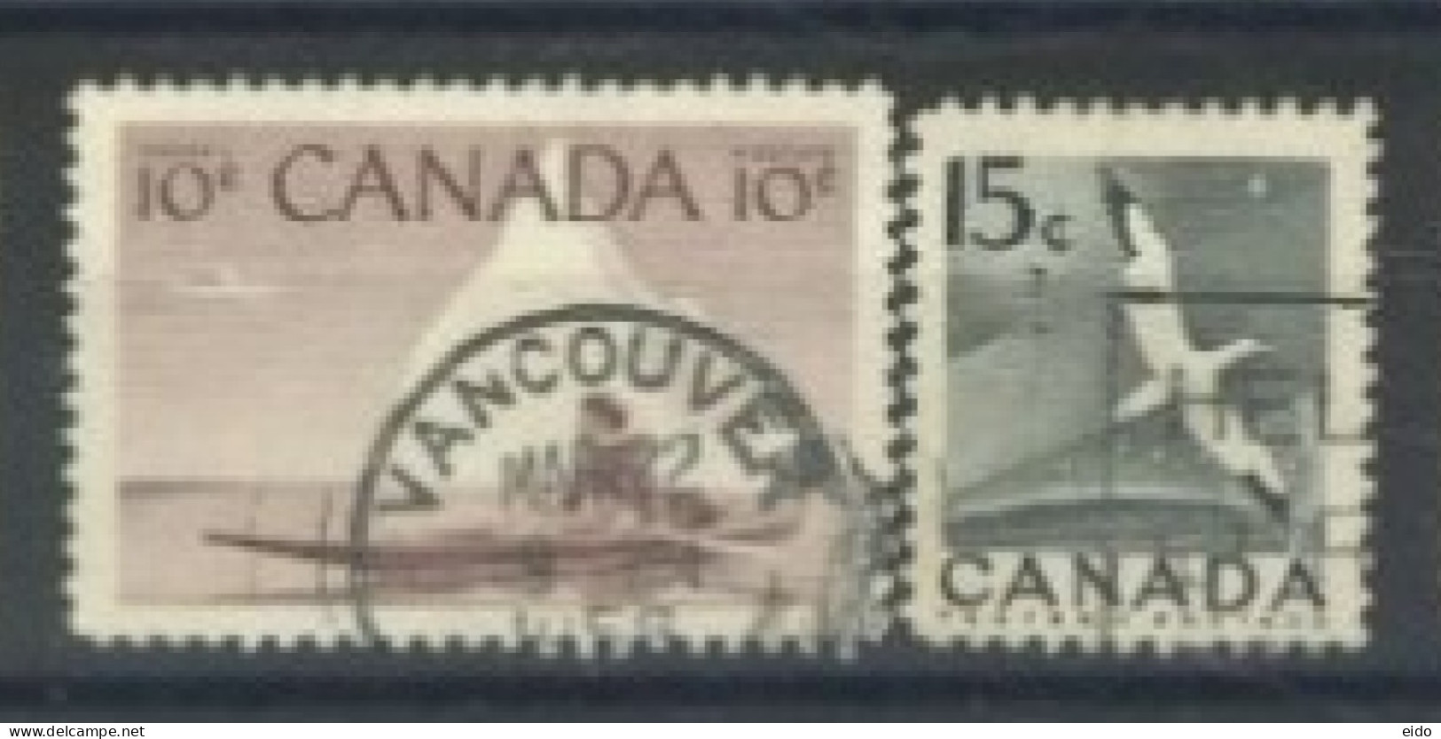 CANADA - 1953, ESKIMO HUNTER & NORTHERN GANNET STAMPS SET OF 2, USED. - Gebruikt