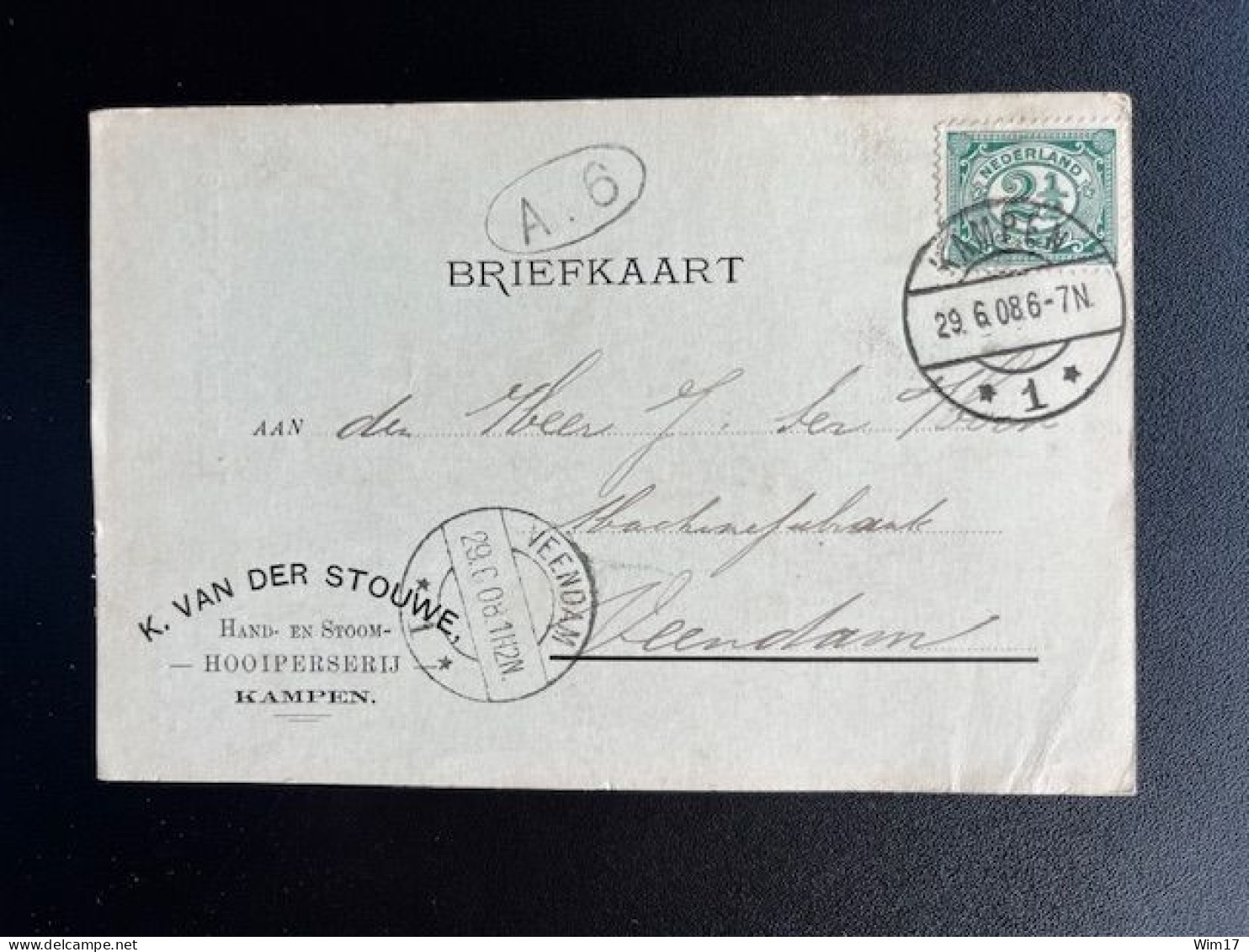 NETHERLANDS 1908 POSTCARD KAMPEN TO VEENDAM 29-06-1908 NEDERLAND - Covers & Documents