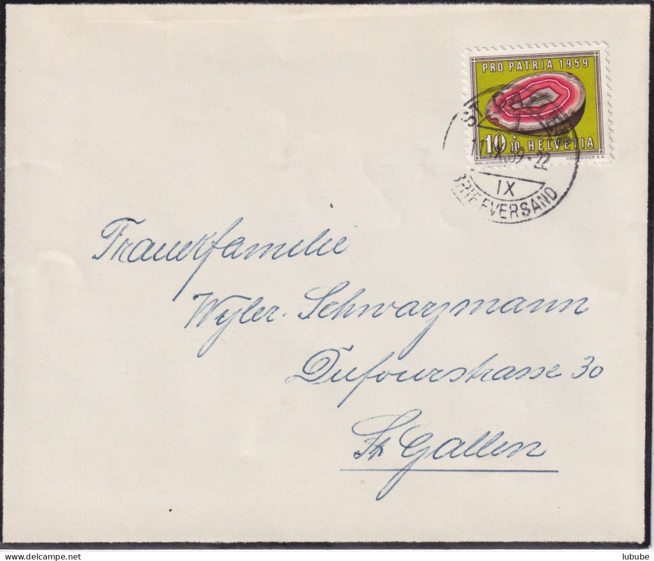 Trauerbrieflein  St.Gallen  (Pro Patria Frankatur)        1959 - Briefe U. Dokumente