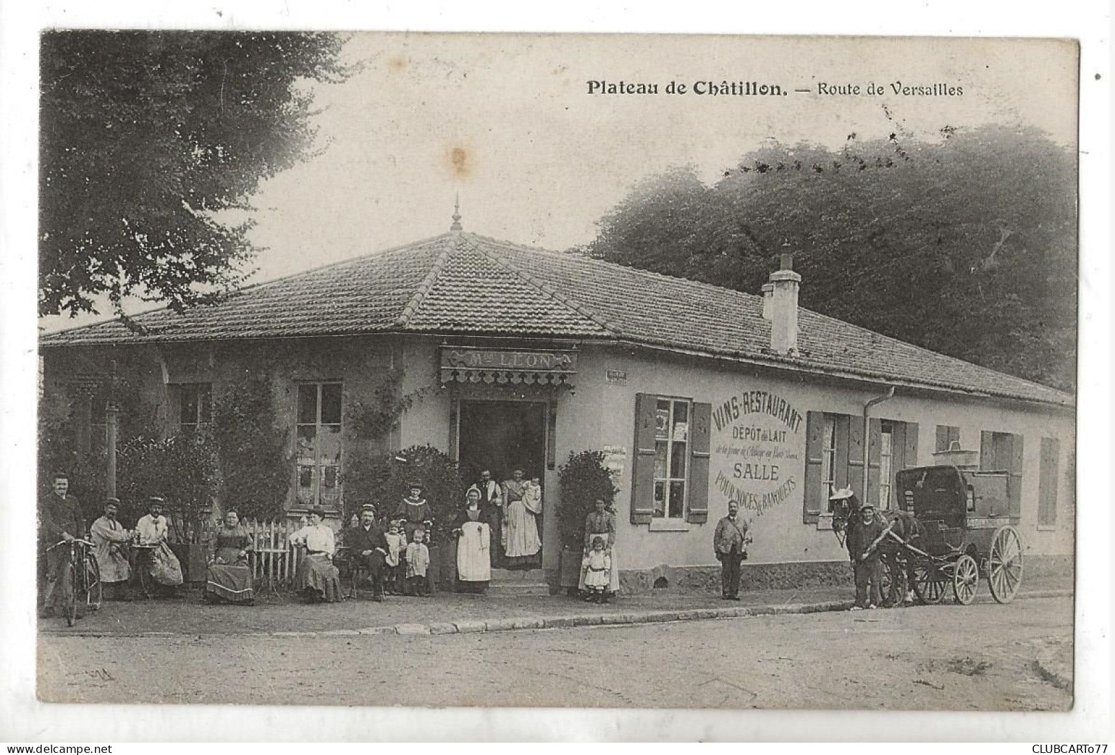 Châtillon (92) : Le Restaurant Dépôt De Lait Et De Vins Du Plateau En 1910 (animé, Attelage) PF. - Châtillon