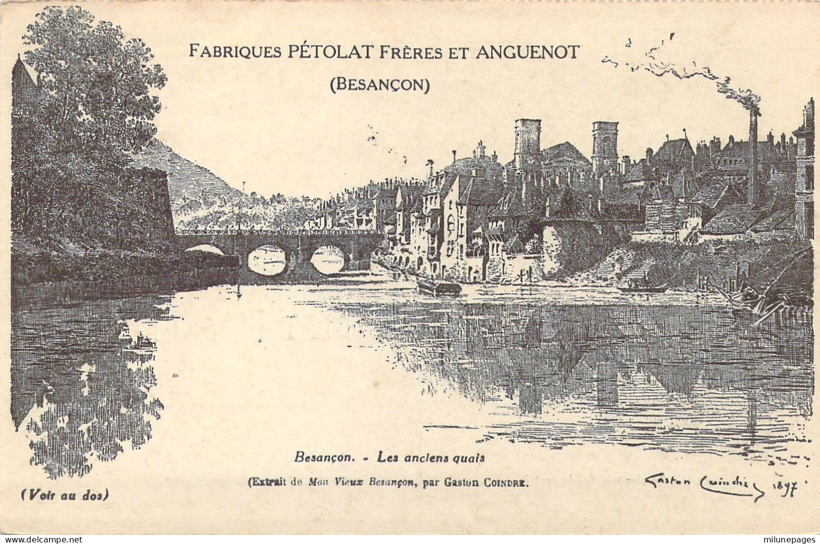 25 Doubs Les Anciens Quais De Besançon Par Gaston Coindre Carte Avis Catalogue Fabriques Pétolat Et Anguenot - Besancon