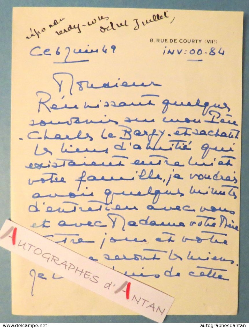 ● L.A.S 1949 Myriam HEPP LE BARGY Au Poète Maurice Rostand - Lettre Autographe - Ecrivains