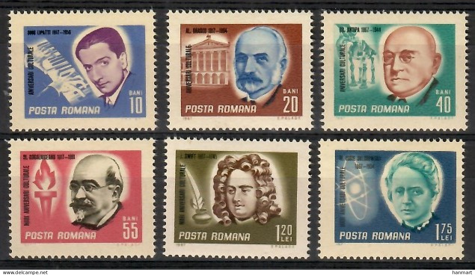 Romania 1967 Mi 2607-2612 MNH  (ZE4 RMN2607-2612) - Writers