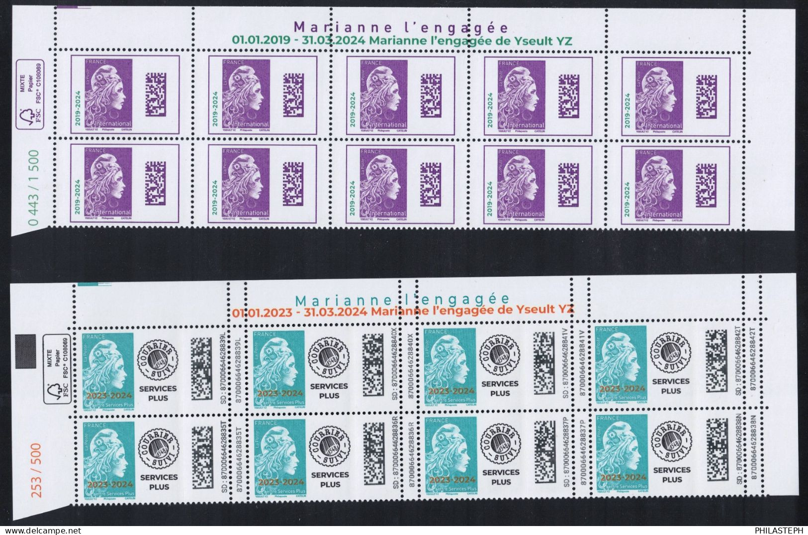 2024  Série Marianne L'Engagée SURCHARGEE Hauts De Feuilles  1€ - LV - International - LSP - YT 5759/62 - Neuf ** - Neufs