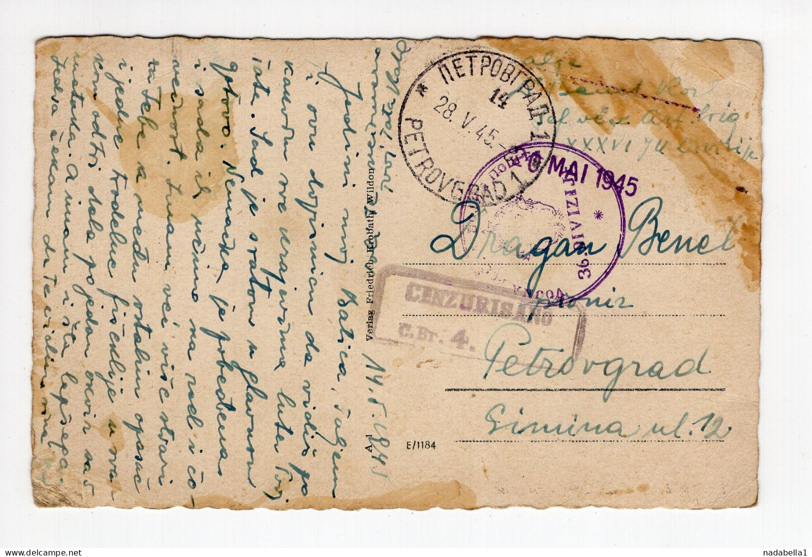 14.5.1945. YUGOSLAVIA,MILITARY,PARTIZAN MAIL,CENSOR,36 DIVISION,FROM FRONT LINE,AUSTRIA? TO SERBIA,POSTCARD,USED - Brieven En Documenten